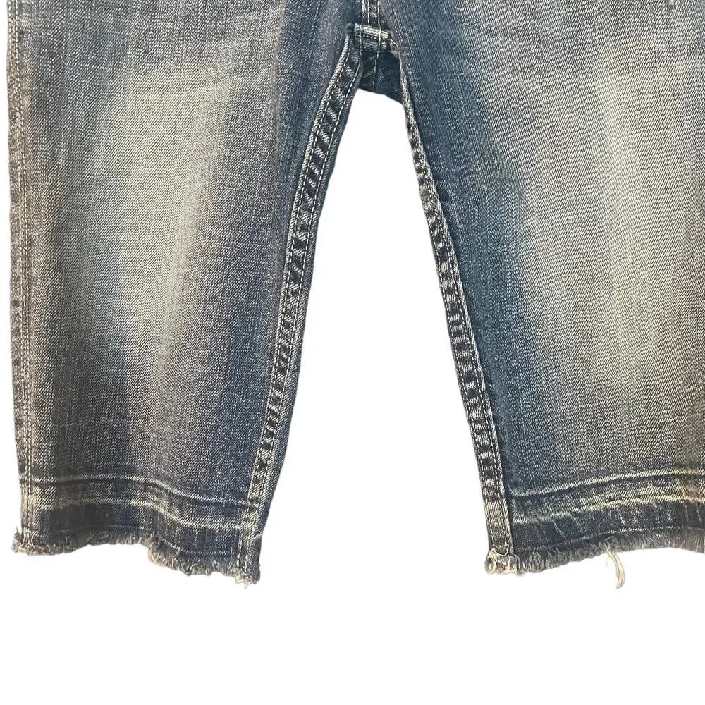 Miss Me Blue Seville Fringe Bermuda Stripe Detail Denim Jean Shorts Women Sz 27